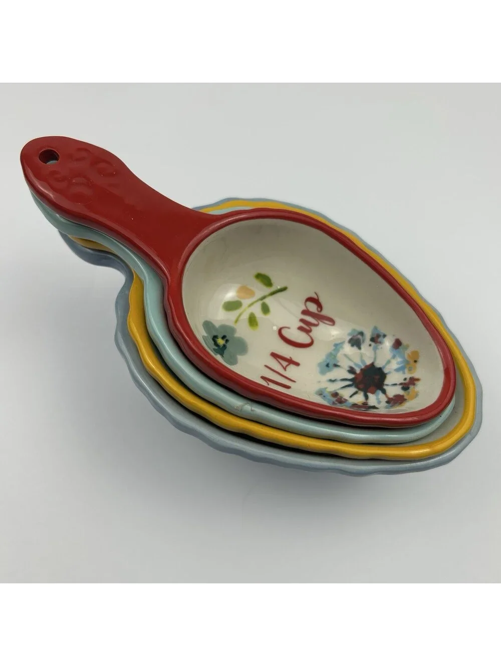 The Pioneer Woman Willow 4 Pc Ceramic Nesting Measuring Cups Scoops Floral B-188